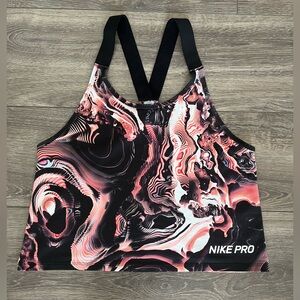 Nike Pro Dri-Fit Womens Pink & Black Marble Sports Crop Racerback Tank Top Small